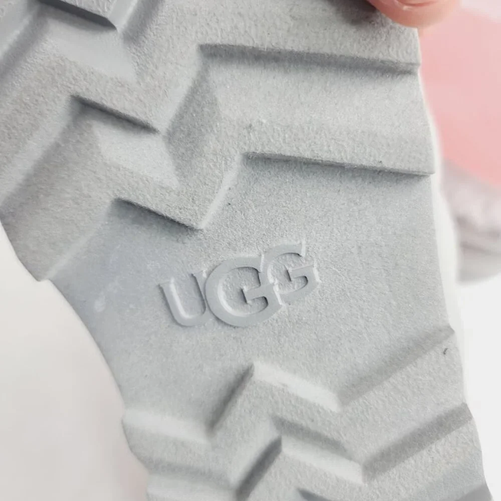 UGG Women's Gray Maxi Stripes Graphine Fur Slip-On Slide Sandal Size 7 - Picture 6 of 7